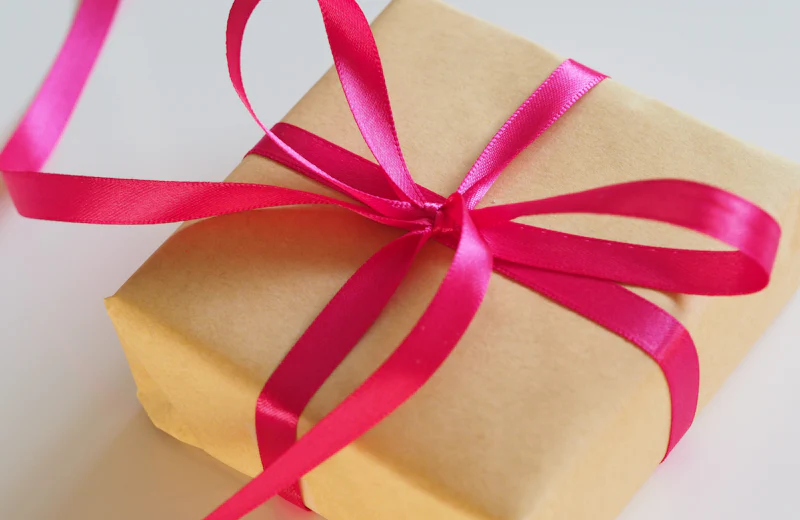 Wrapped gift box tied with a ribbon