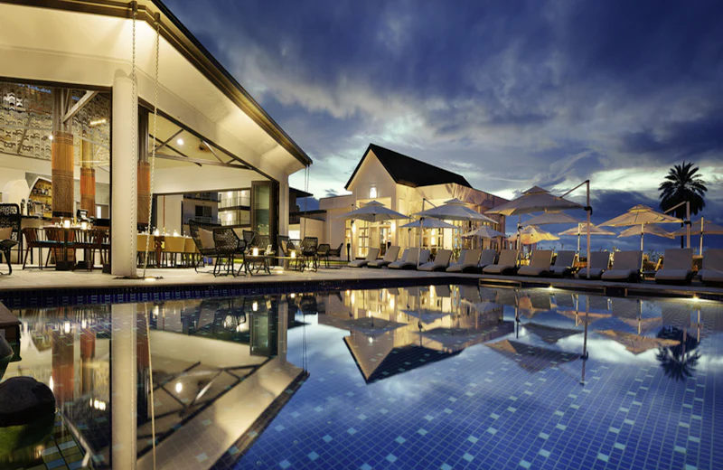 Modern hotel pool and atrium