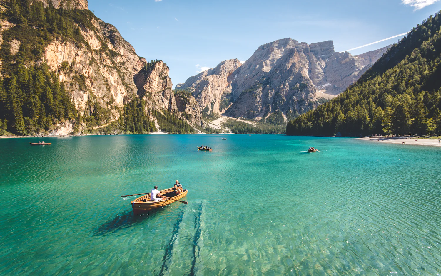 Alpine lake ringed by mountains